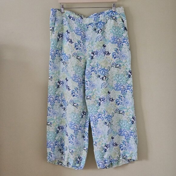 Northern Reflections Pants Womens XL Floral Cropped Wide Leg Pull On Linen Blend - Picture 1 of 16